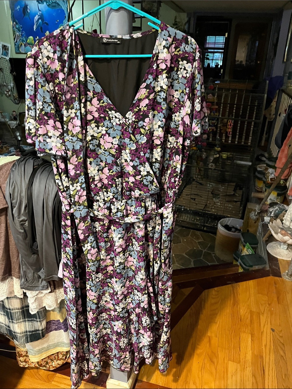 Floral Wrap Midi Dress in Purple by Unknown Brand